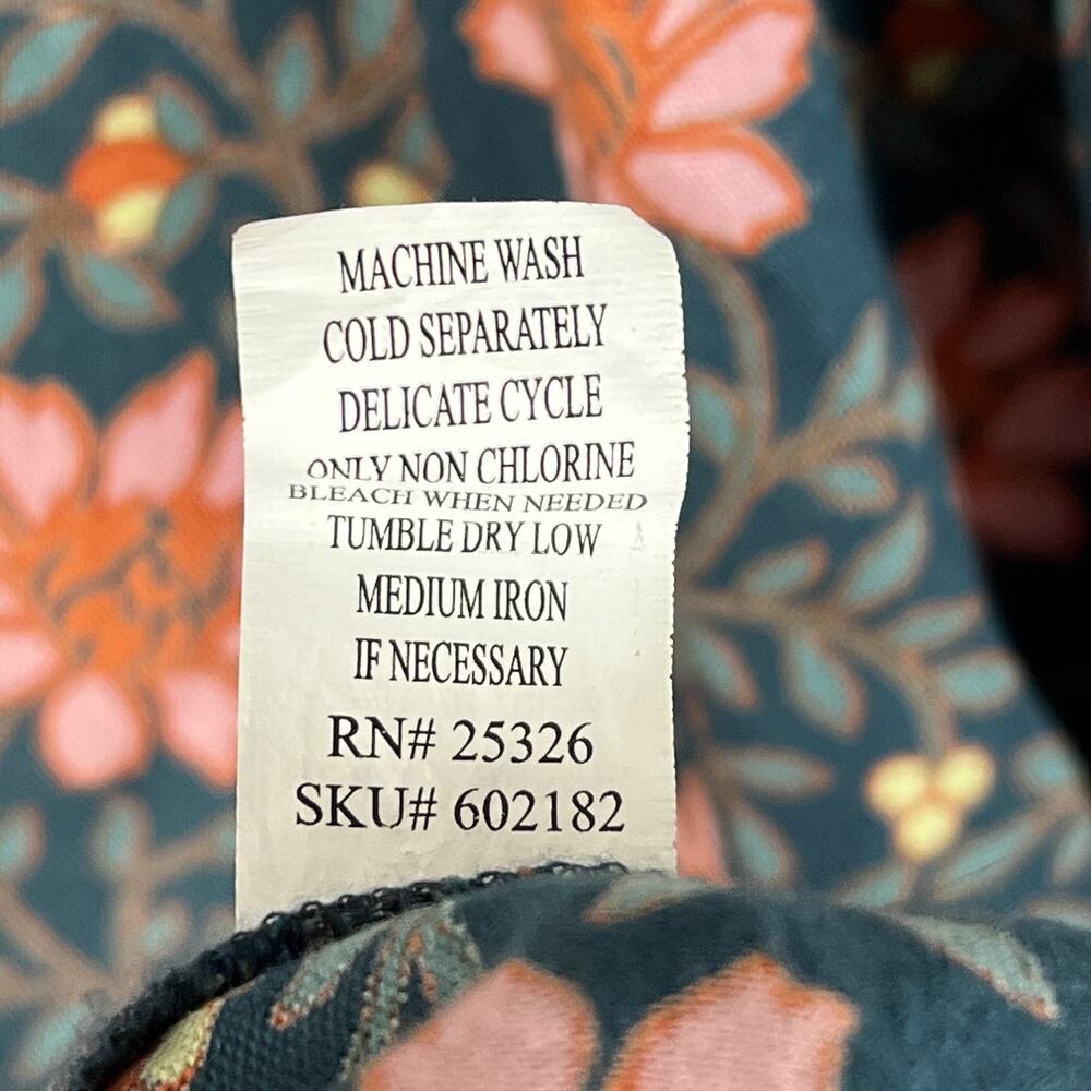 World Market Maxi Dress Women's Size Large Blue/Pink Floral V-Neck Flared Sleeve - Picture 10 of 12